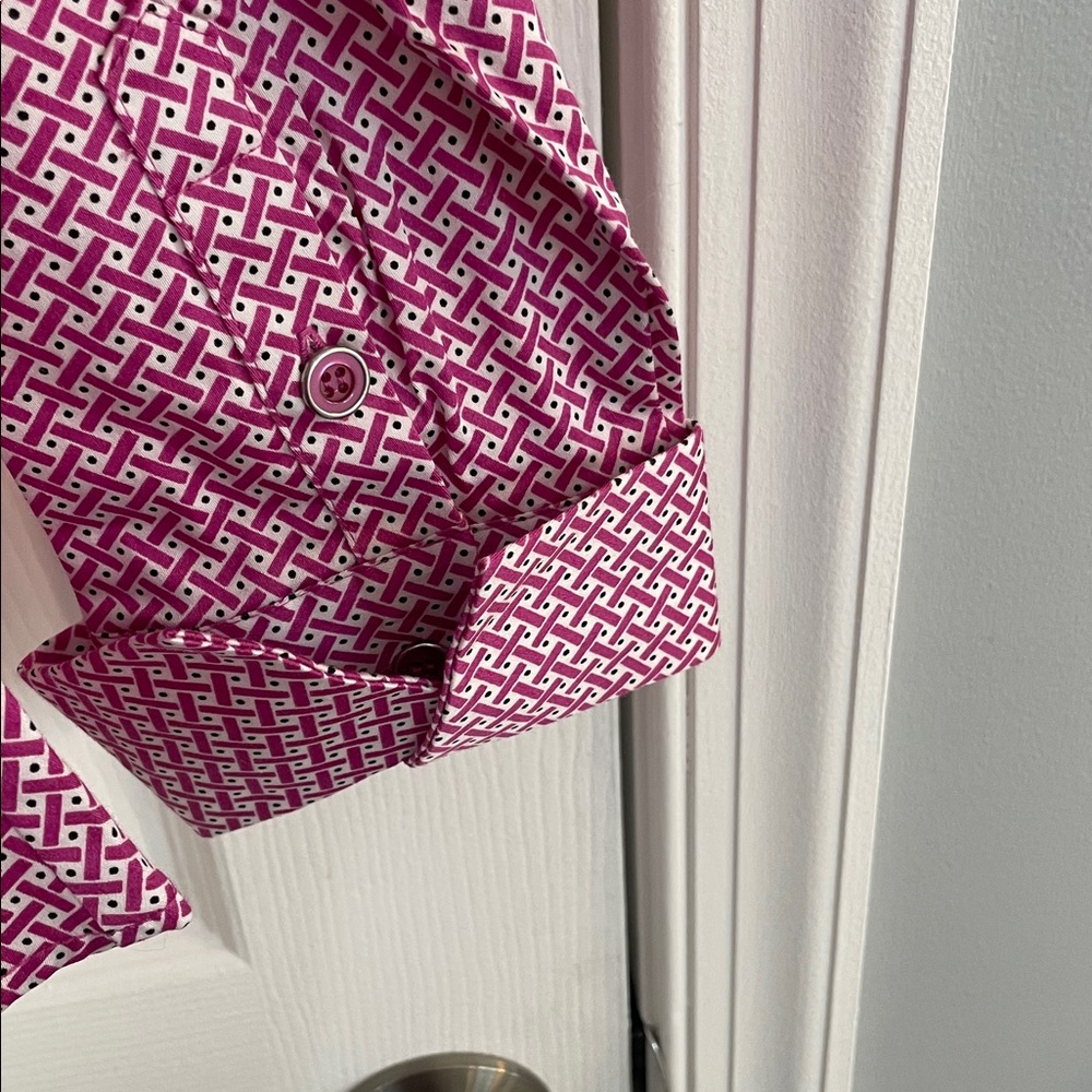 NEW YORK & Co PINK & WHITE LONG SLEEVE BUTTON UP FRONT COLLARD BLOUSE SHIRT SZ L - Picture 5 of 11